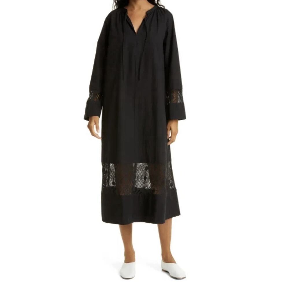 Samsoe Samsoe Sahell Black Midi Dress Lace Detail Witchy Whimsigoth Size XL